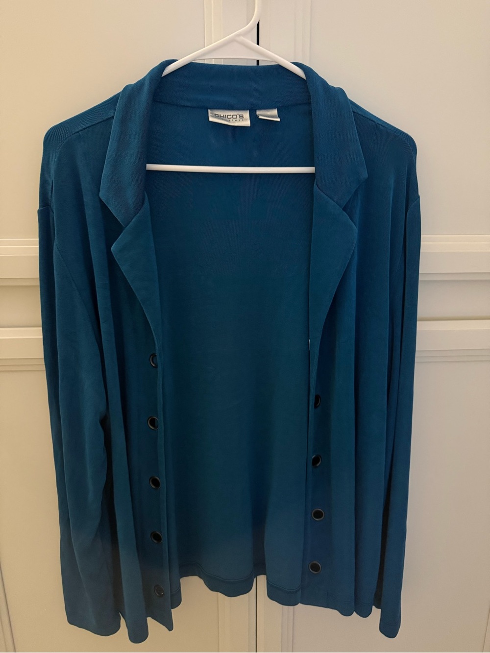 Chico's Teal Open-Front Button Cardigan